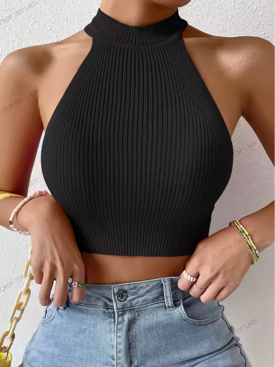 Ribbed Halter Crop Top